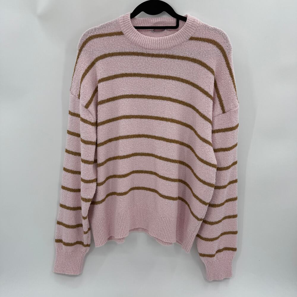 ZARA Womens Knit Sweater Size M Oversized Boxy Pink Striped Relaxed Lounge